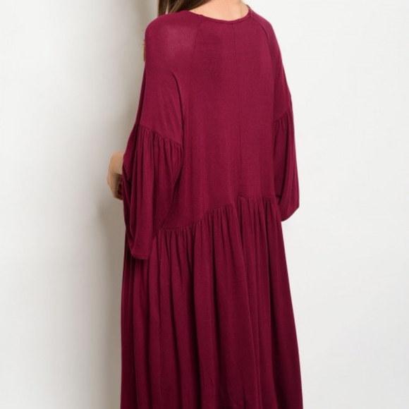Scoop Neck Long Bell Sleeve Draped Dress. - Picture 3 of 3